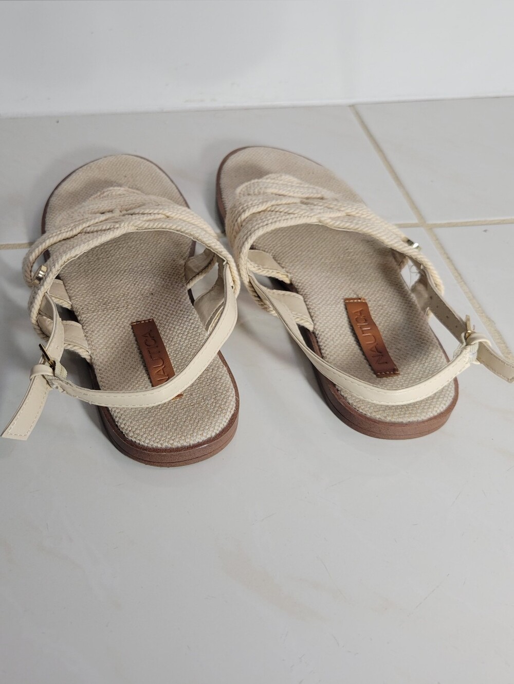 Nautica Cream Knotted Rope T-Strap Sandals Women, Size 8 - Picture 2 of 6